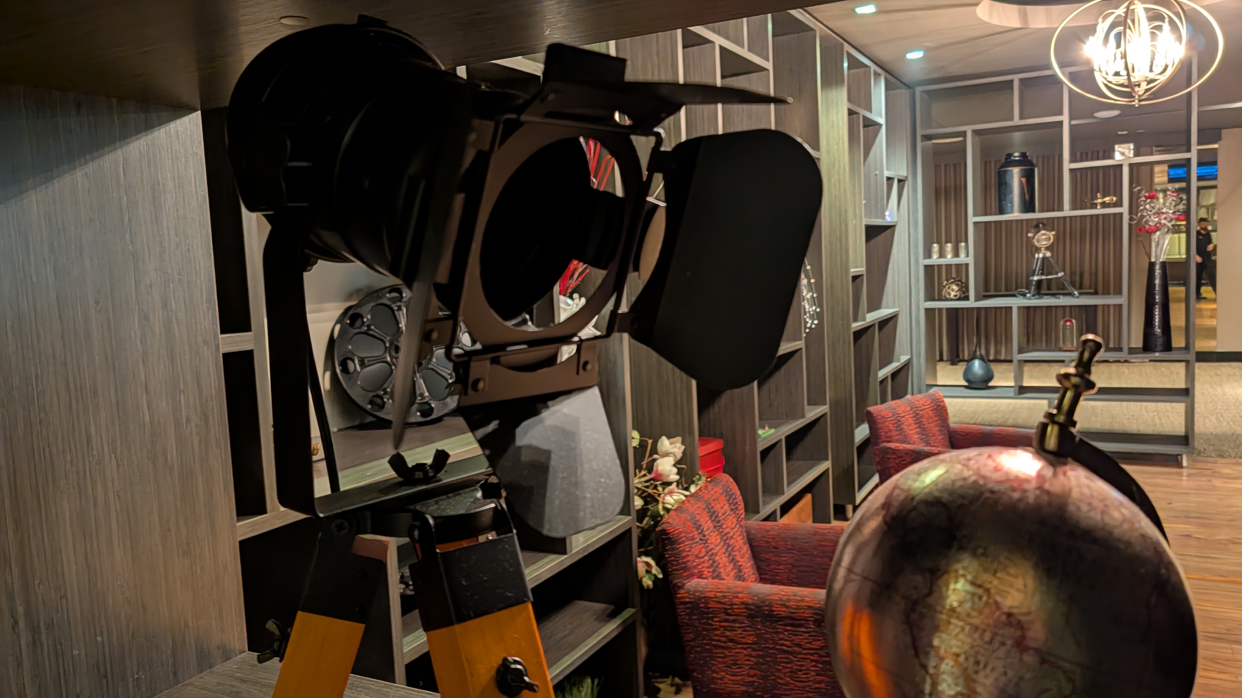 A view past props in a theater lobby