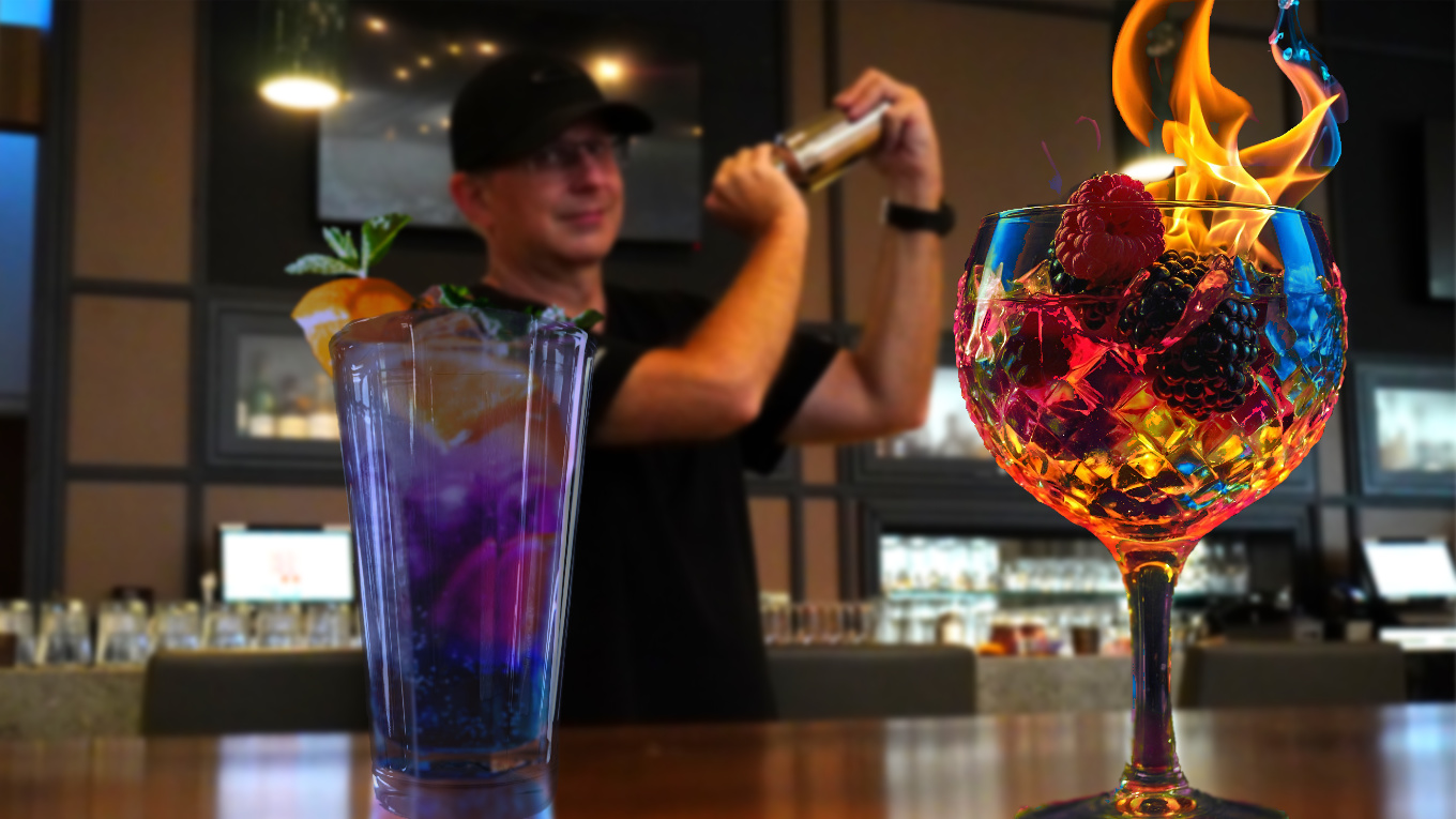 Bartender mixing up digital visual mixology