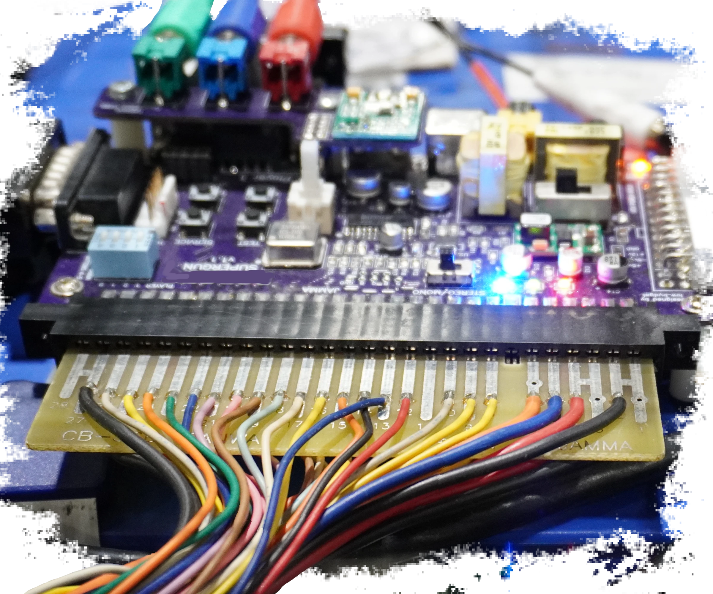 A circuit board connecting standard jacks to soldiered wiring