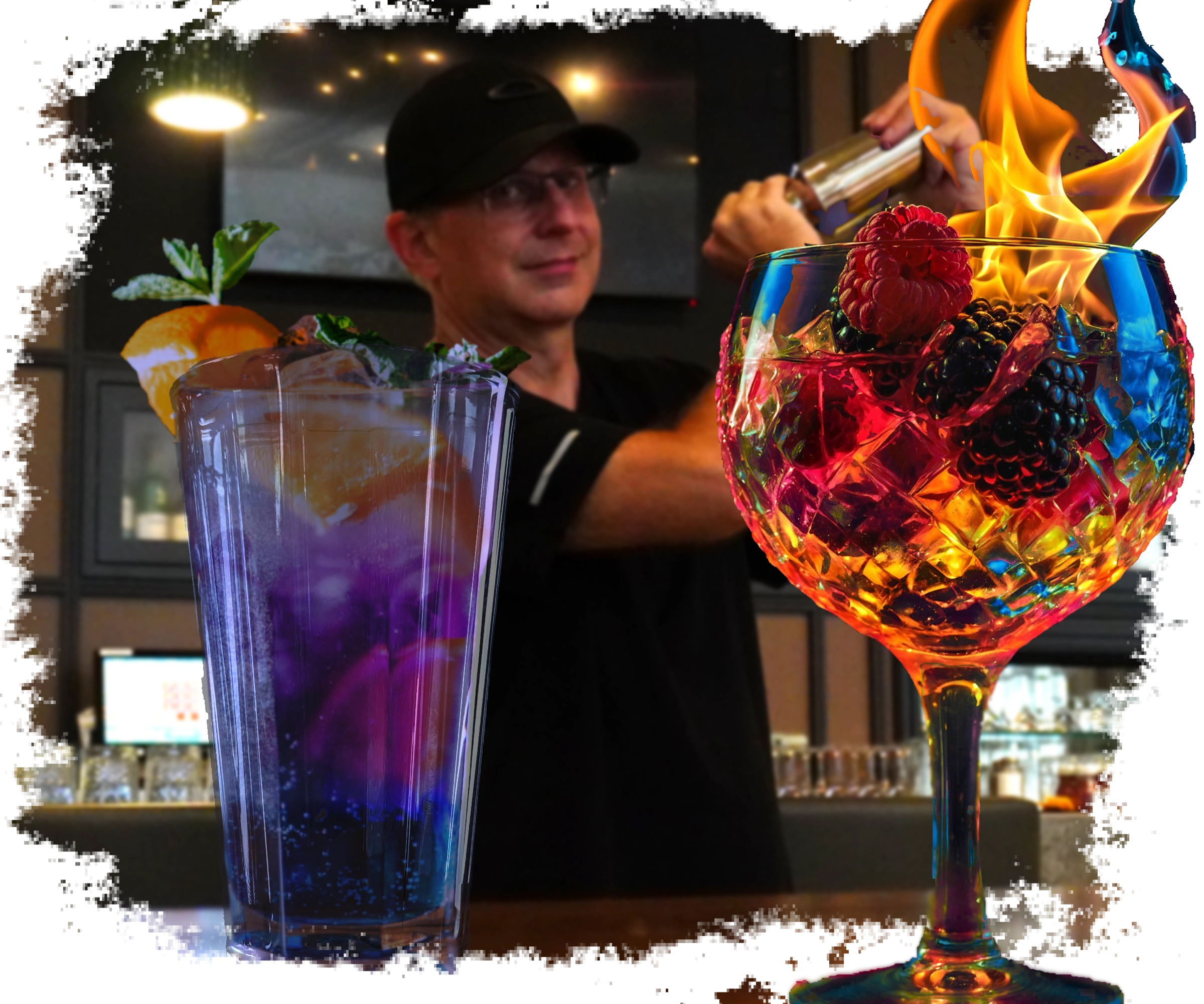 Mixologist creating colorful visuals